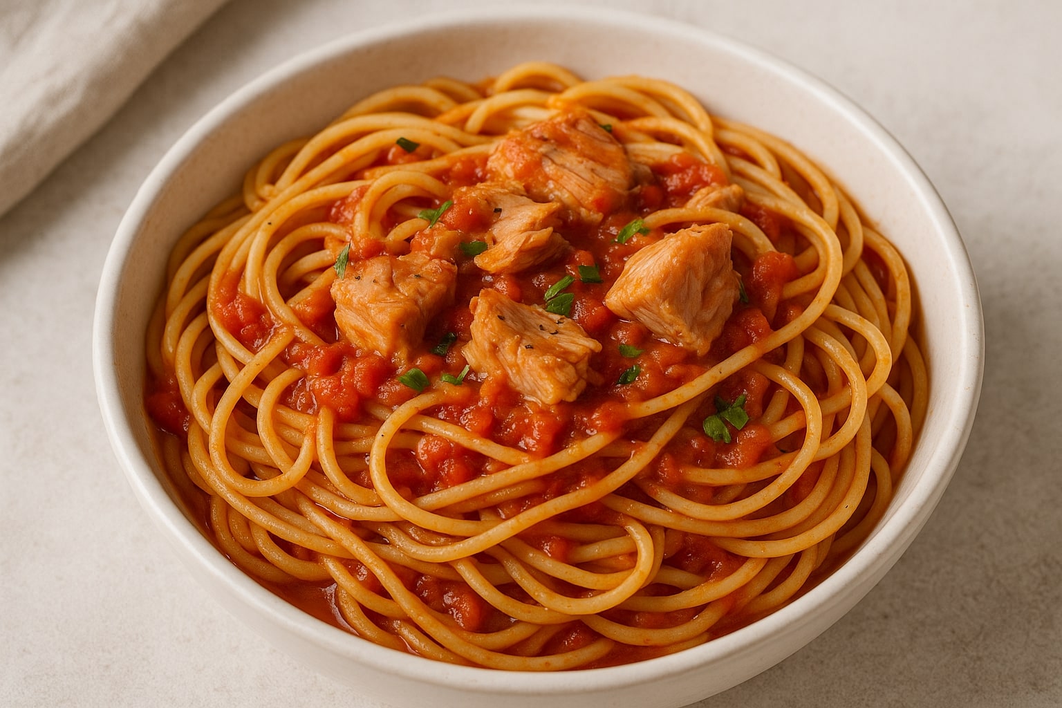 SPAGHETTI CU TON SI SOS DE ROSII